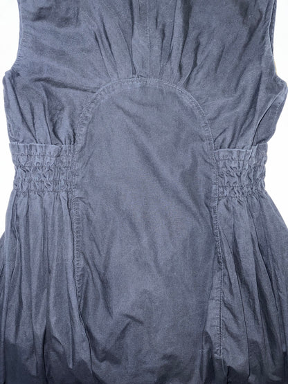 Vintage Ruche Gather Sleeveless Cotton V Neck Dress | Sz IT 38 ~ Small