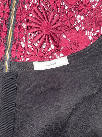 Black Burgundy Lace Accent Crew Neck Sleeve A-Line Dress |Sz UK12~ Small