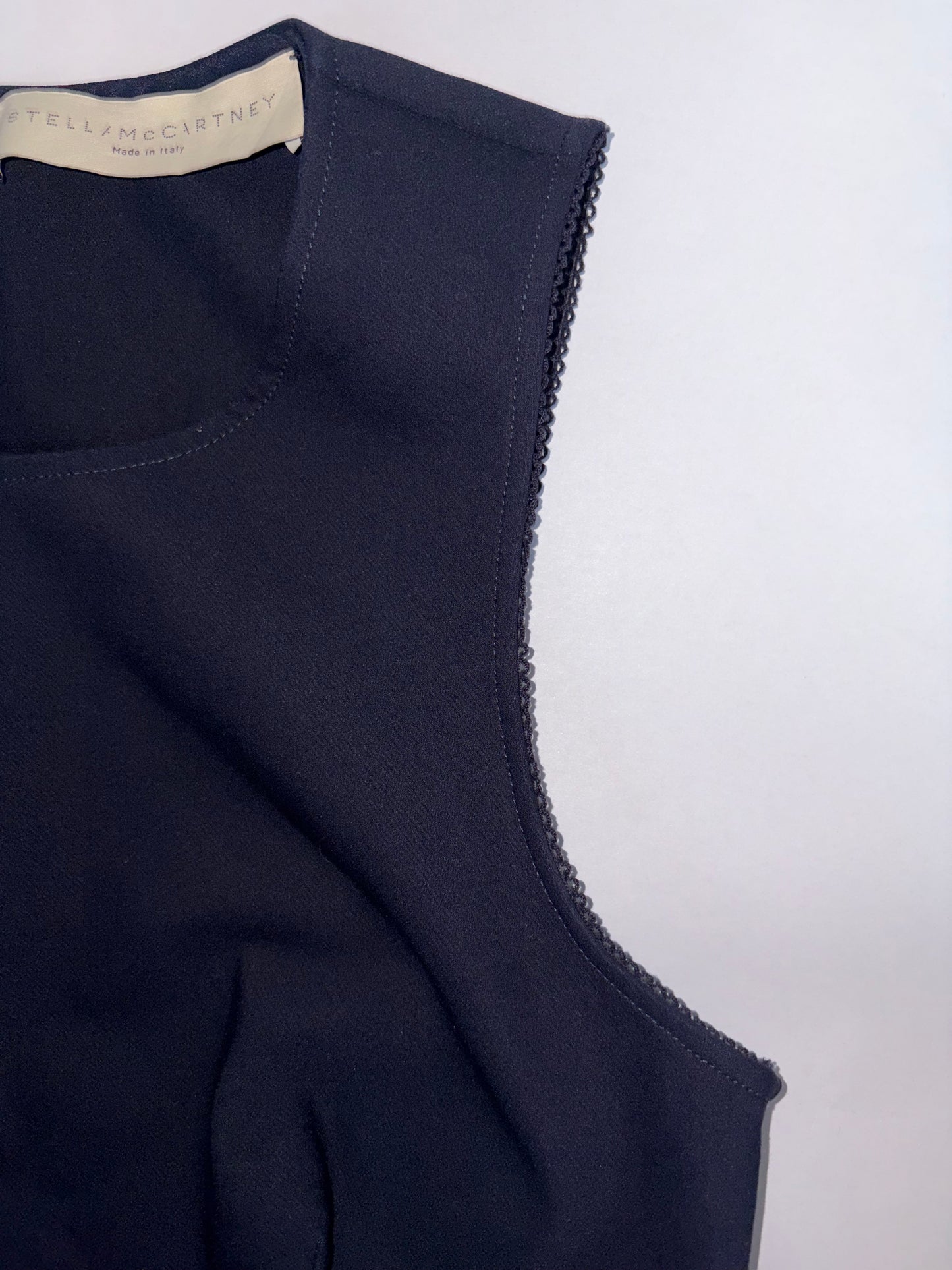 Navy Blue Jersey Lace Sides Sleeveless Sheath Dress | Sz IT38