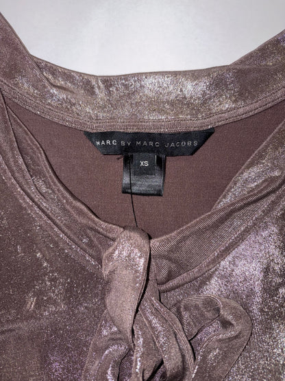 Party Metallic Silver V-Neck Mini Shift Dress | Sz XSmall