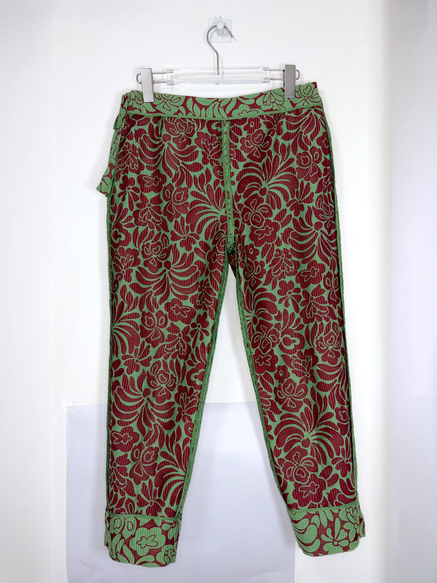 2015 S/S Cotton Silk Green Burgudy Brocade Trousers | Sz IT42 ~ Medium
