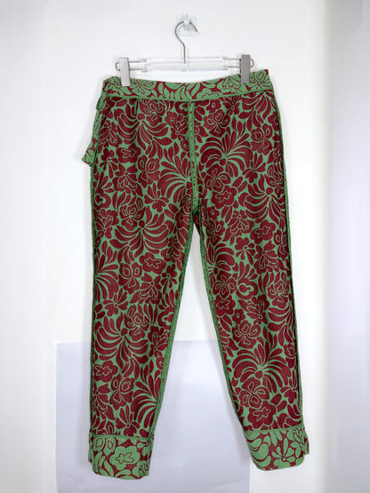 2015 S/S Cotton Silk Green Burgudy Brocade Trousers | Sz IT42 ~ Medium