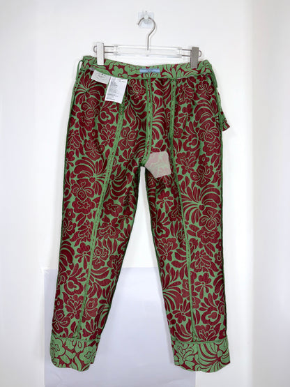 2015 S/S Cotton Silk Green Burgudy Brocade Trousers | Sz IT42 ~ Medium