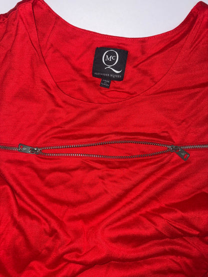 Red Zip Detail Ruched Asymmetry Dress | Sz Small