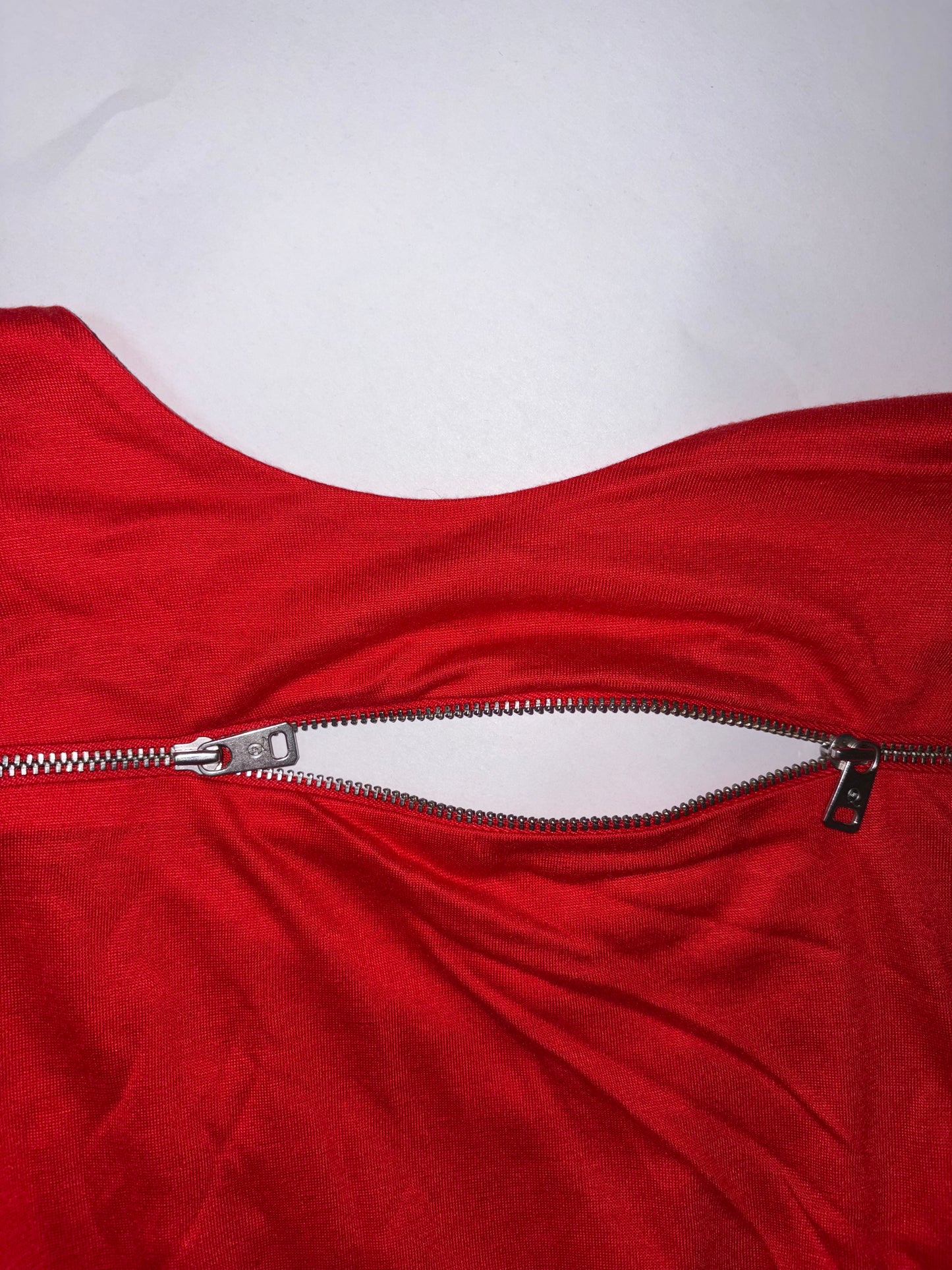 Red Zip Detail Ruched Asymmetry Dress | Sz Small