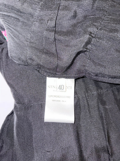 100% Silk Sleeveless Black Floral Tiered Lace Ruffle Dress |Sz FR40