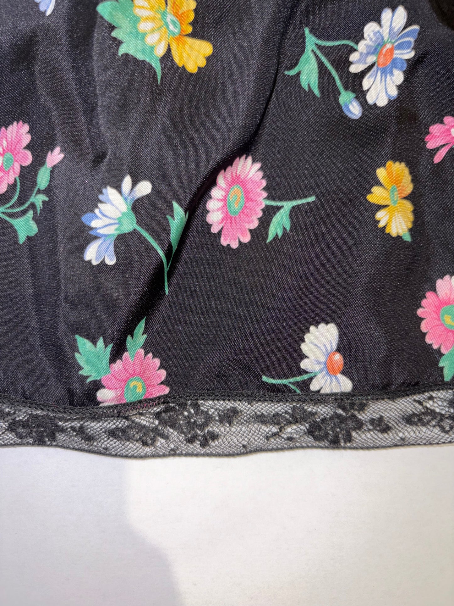 100% Silk Sleeveless Black Floral Tiered Lace Ruffle Dress |Sz FR40