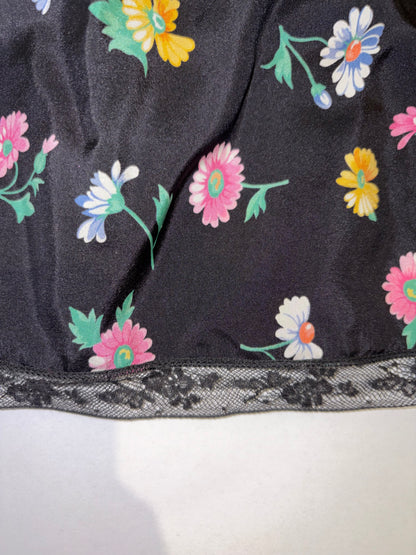 100% Silk Sleeveless Black Floral Tiered Lace Ruffle Dress |Sz FR40