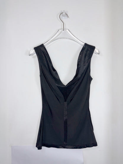 Crystal Rhinestone Embellish Bedazzled V-Neck Black Top | Sz FR36