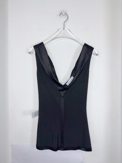 Crystal Rhinestone Embellish Bedazzled V-Neck Black Top | Sz FR36