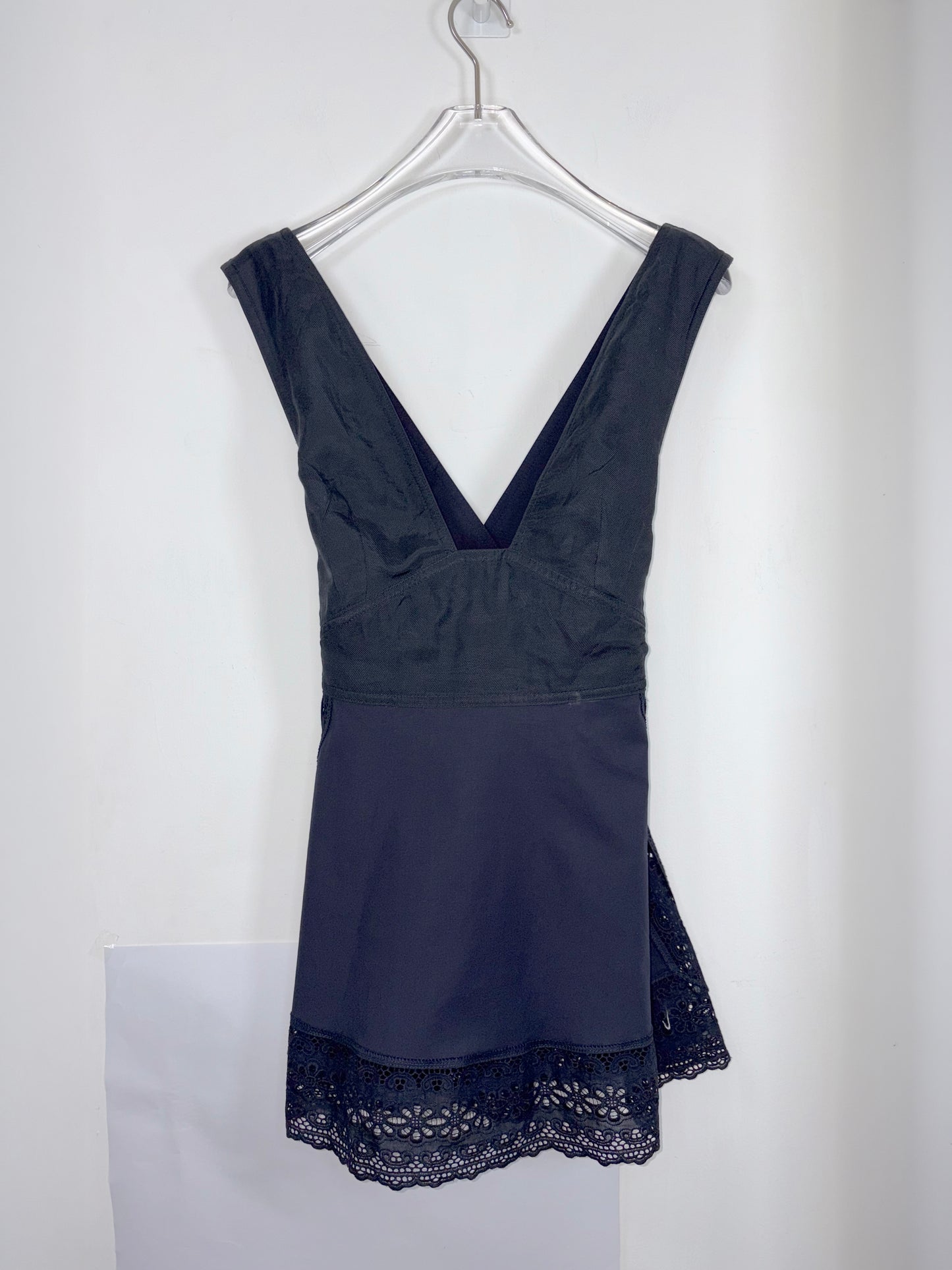 Navy Lace Trim Apron V Neck Top | Sz IT34 ~ XXSmall