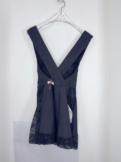 Navy Lace Trim Apron V Neck Top | Sz IT34 ~ XXSmall
