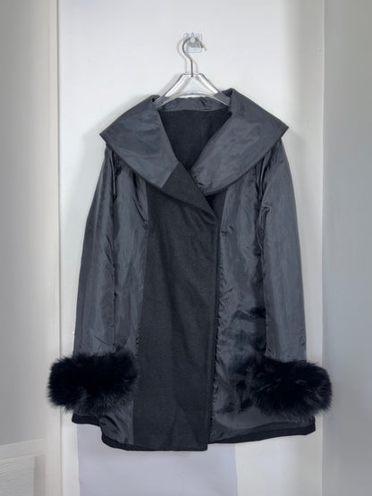 Fox Fur Sleeves Trim Black Coat | Sz M ~ XSmall