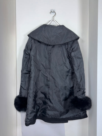 Fox Fur Sleeves Trim Black Coat | Sz M ~ XSmall