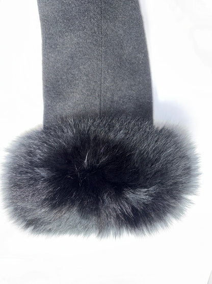 Fox Fur Sleeves Trim Black Coat | Sz M ~ XSmall