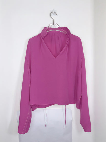100% Silk Long Sleeve Pink Blouse | Sz FR34