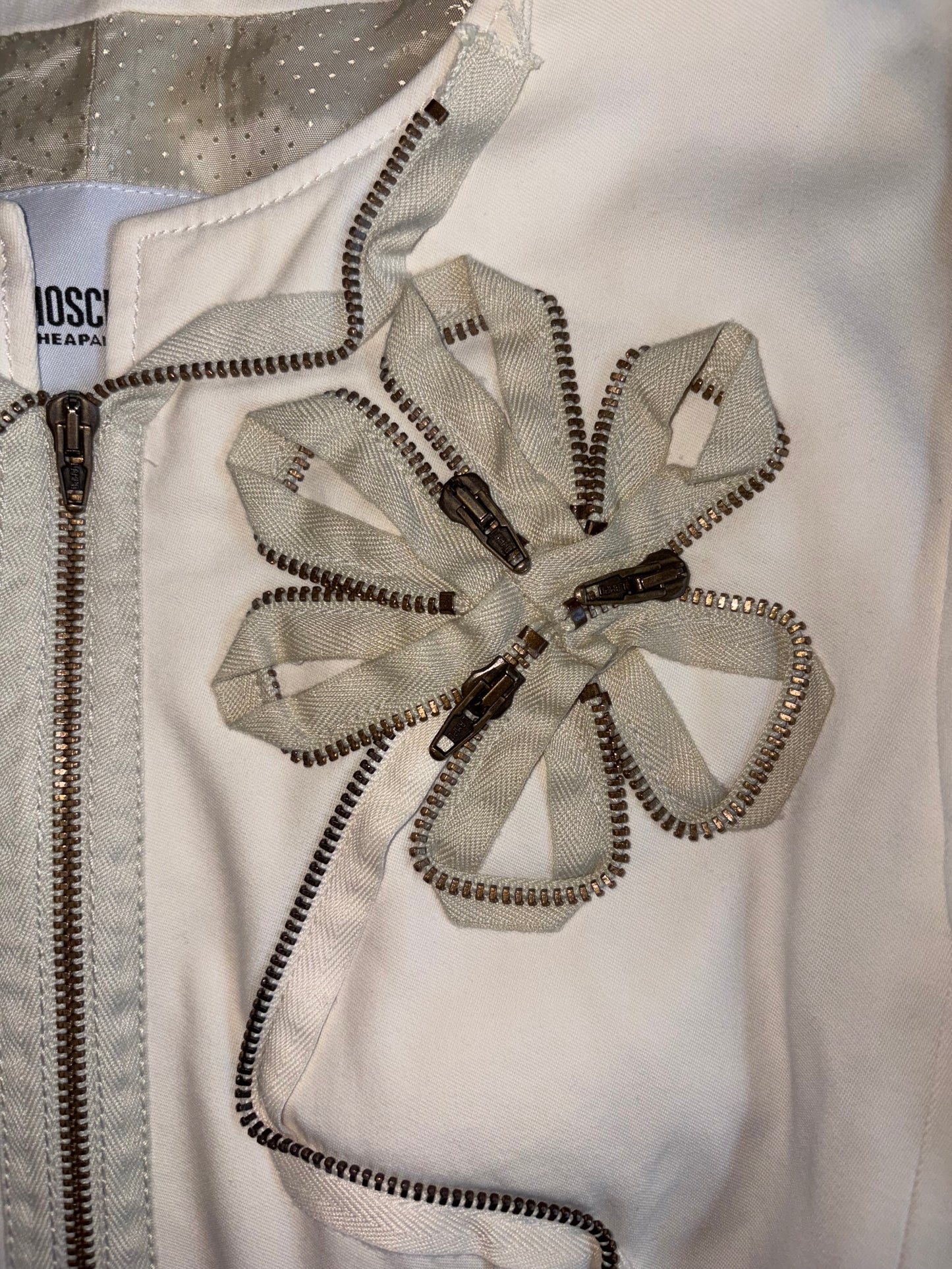 Zipper Detail Flower White Jacket | IT 40 ~ Small