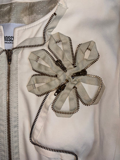 Zipper Detail Flower White Jacket | IT 40 ~ Small