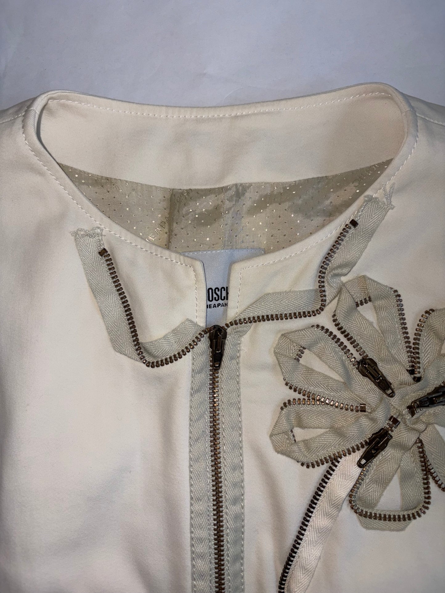 Zipper Detail Flower White Jacket | IT 40 ~ Small