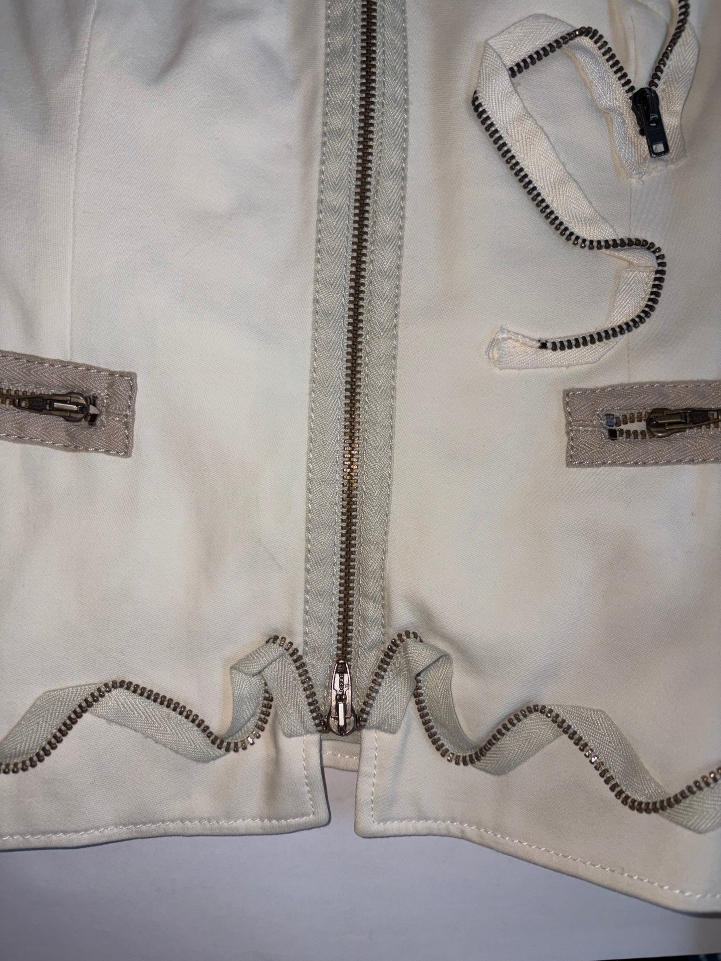 Zipper Detail Flower White Jacket | IT 40 ~ Small