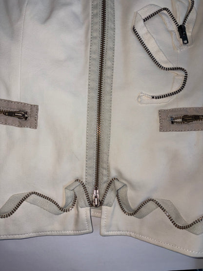 Zipper Detail Flower White Jacket | IT 40 ~ Small