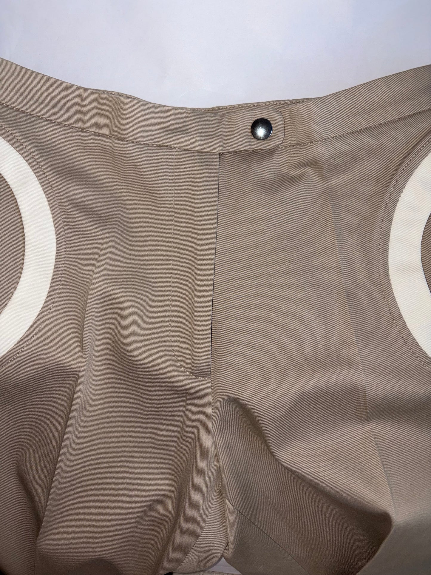 Beige Circle Pocket Detail Cotton Trousers Pants | Sz XS ~ FR36