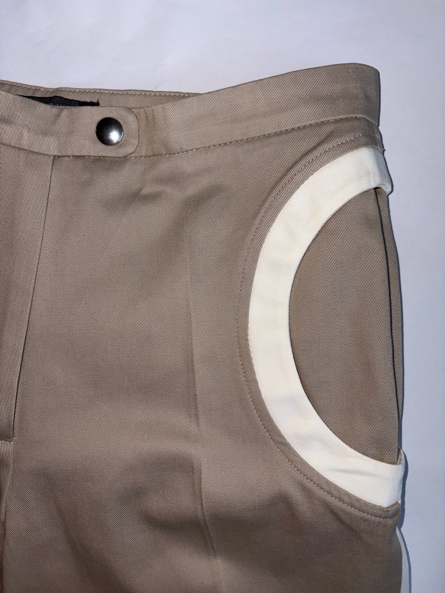 Beige Circle Pocket Detail Cotton Trousers Pants | Sz XS ~ FR36