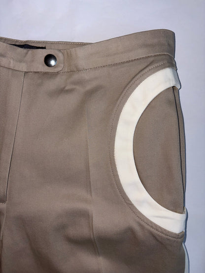Beige Circle Pocket Detail Cotton Trousers Pants | Sz XS ~ FR36