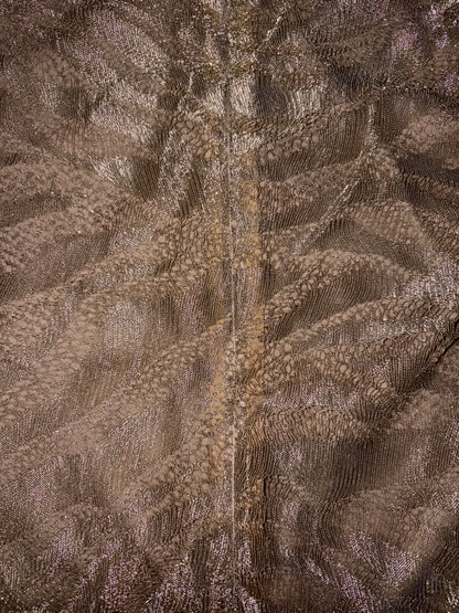 Beige Crew Neck Long Sleeve Sheath Dress Metallic Lace | Sz XS