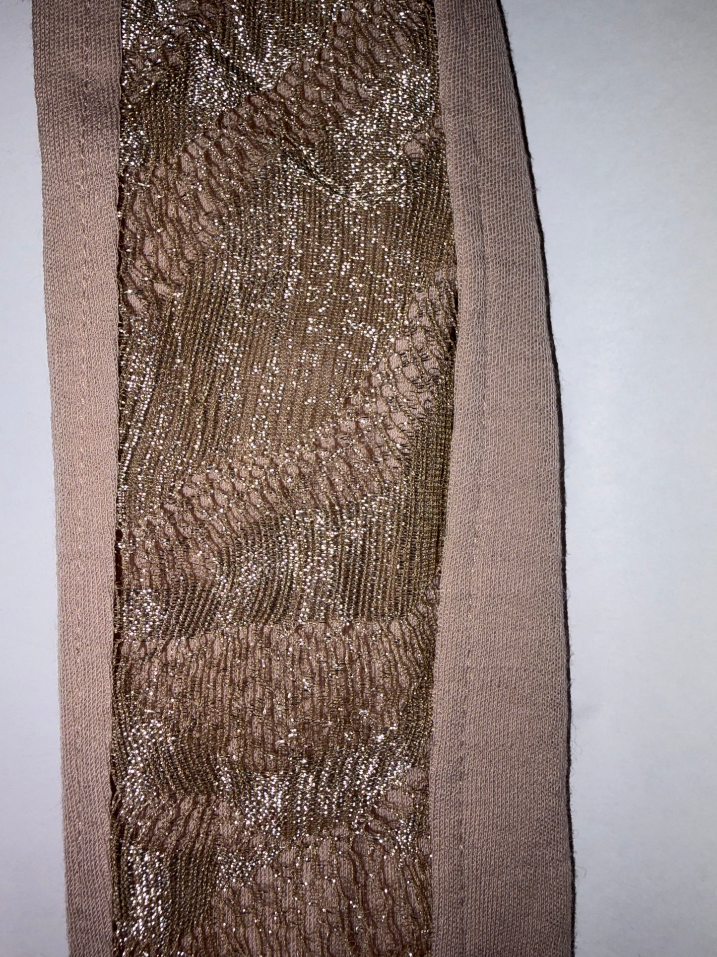 Beige Crew Neck Long Sleeve Sheath Dress Metallic Lace | Sz XS