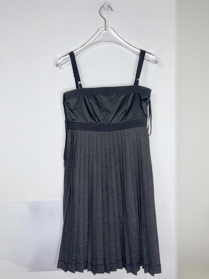 Babydoll Empire Waist Pleat Gray Mini Dress | Sz 36 ~ XS
