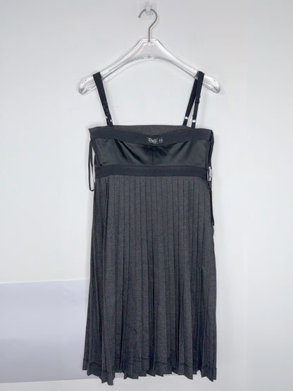 Babydoll Empire Waist Pleat Gray Mini Dress | Sz 36 ~ XS