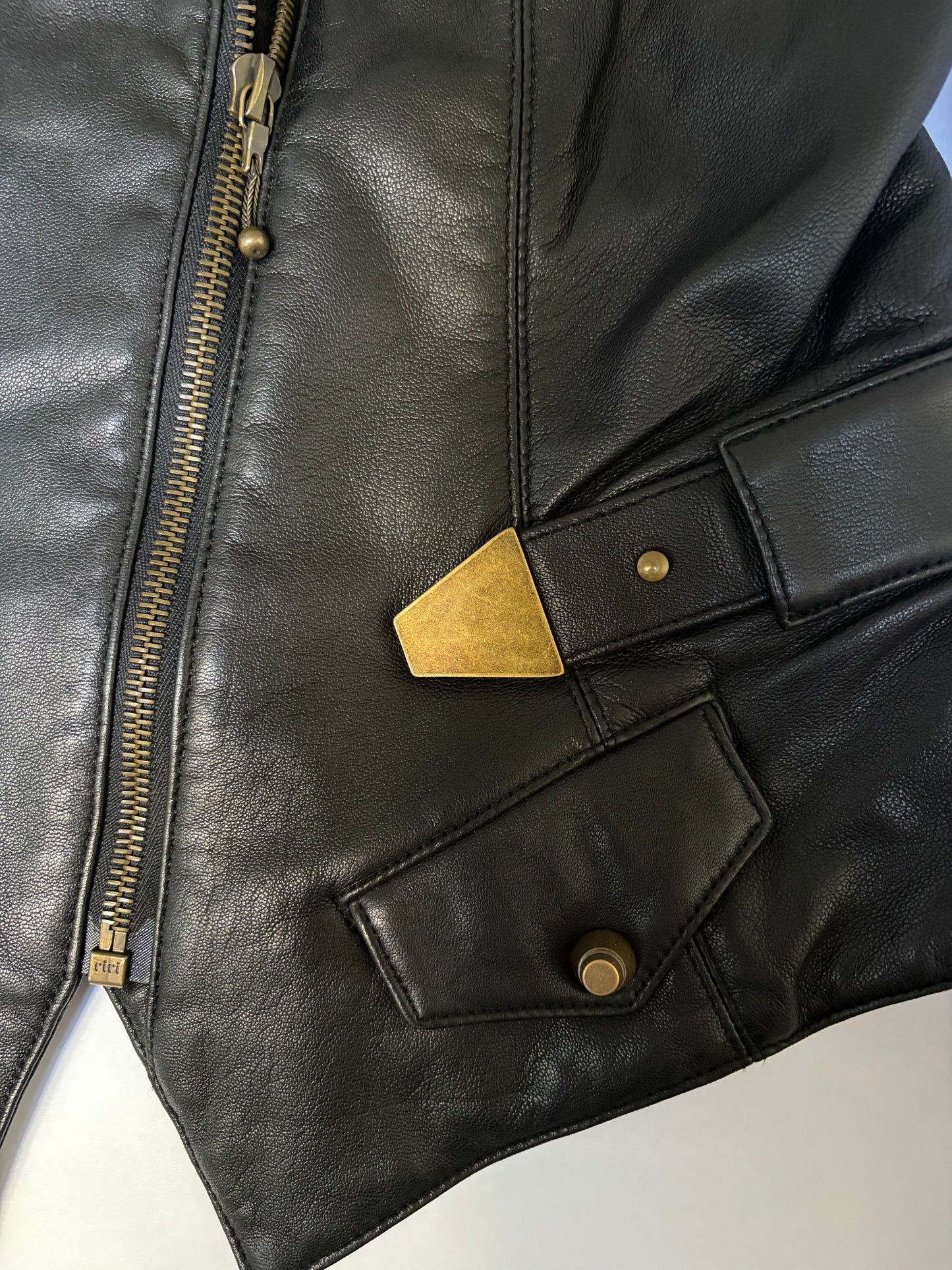 Leather Biker Fitted Vest Jacket Brass Detail | Sz 8 ~ Medium