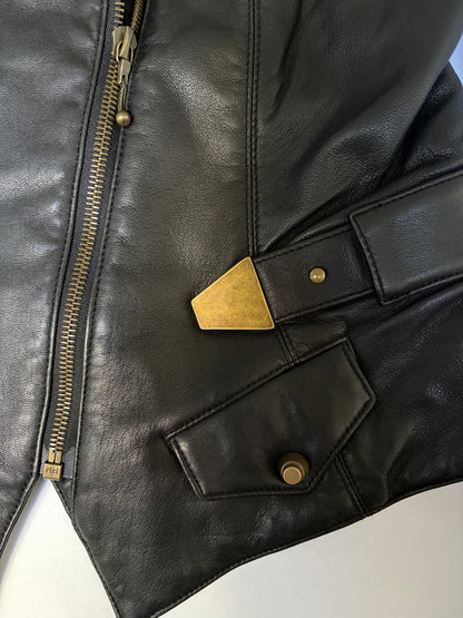 Leather Biker Fitted Vest Jacket Brass Detail | Sz 8 ~ Medium