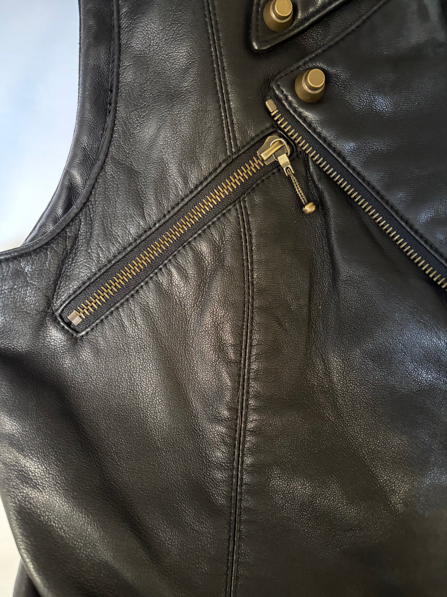 Leather Biker Fitted Vest Jacket Brass Detail | Sz 8 ~ Medium