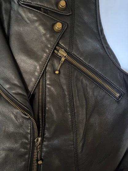 Leather Biker Fitted Vest Jacket Brass Detail | Sz 8 ~ Medium