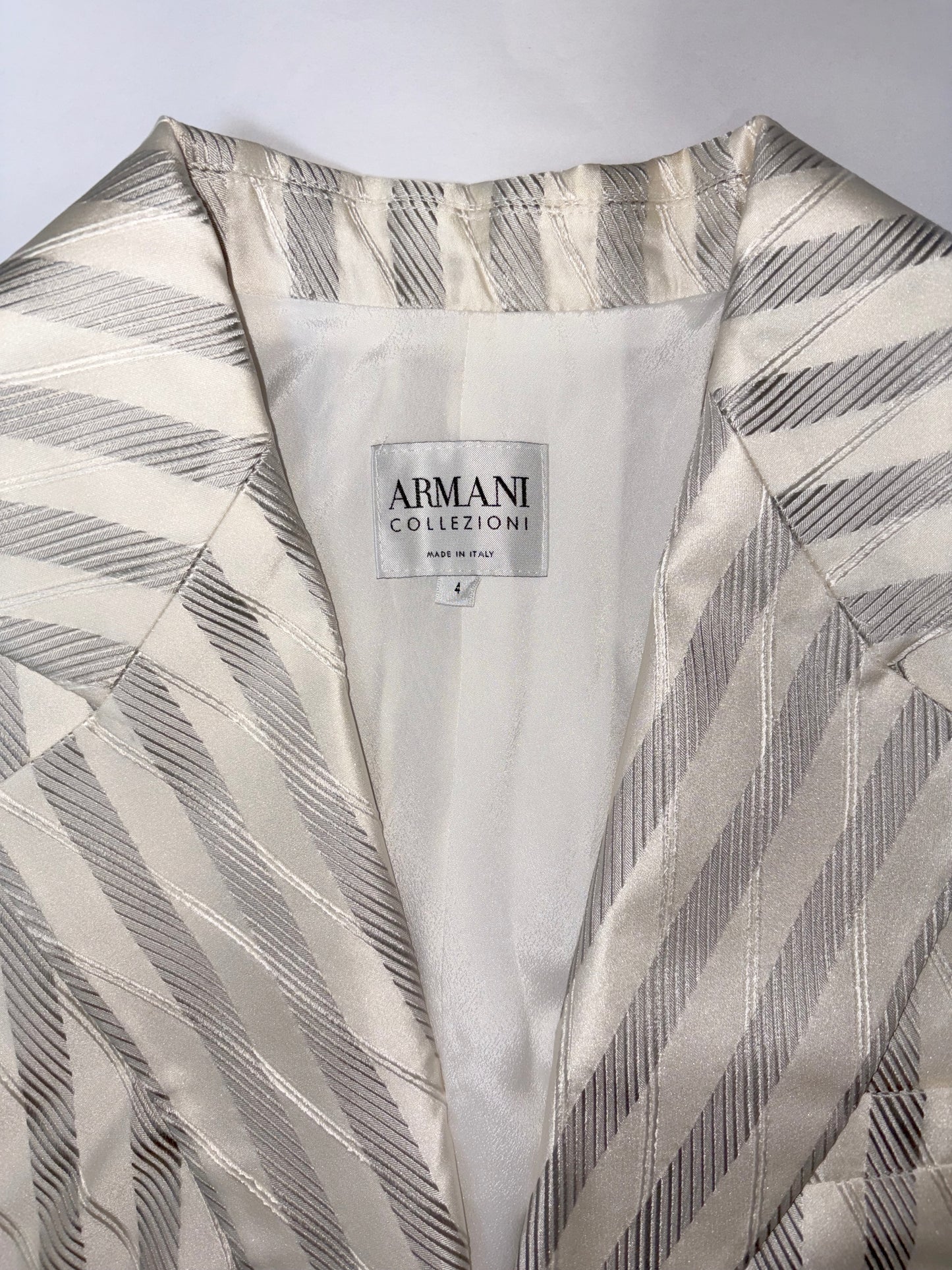 100% Silk Italy White Grey Stripe Blazer | Sz 4 ~ Small