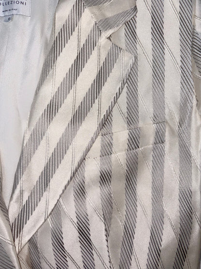 100% Silk Italy White Grey Stripe Blazer | Sz 4 ~ Small