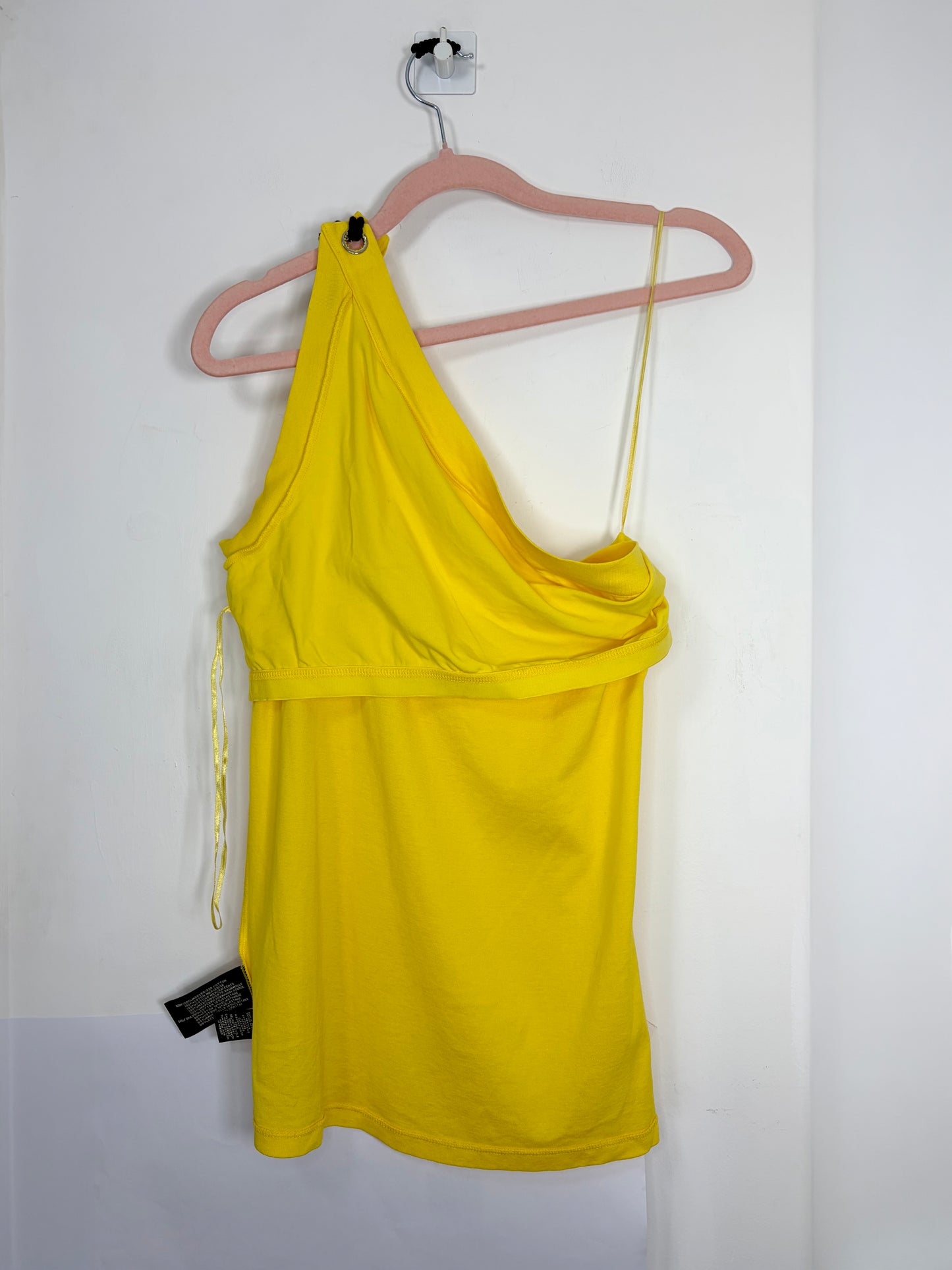 Made in USA Cotton Yellow One Shoulder Top | Sz Large
