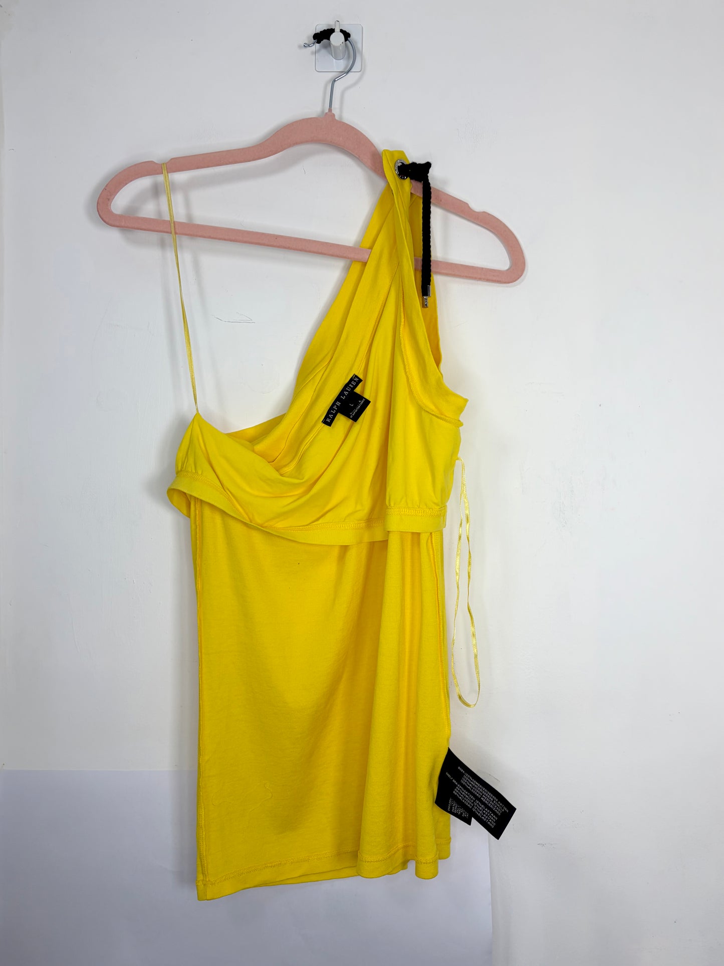 Made in USA Cotton Yellow One Shoulder Top | Sz Large