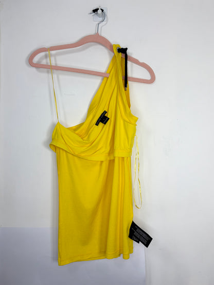 Made in USA Cotton Yellow One Shoulder Top | Sz Large