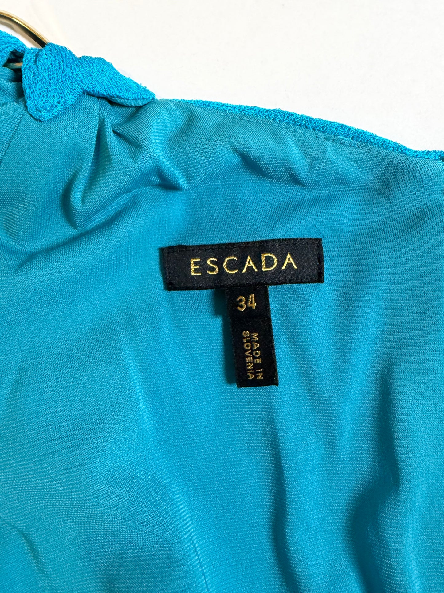 Aqua Blue Knee length Dress w/Gold Metal Chain Detail | Sz 34 ~ Small