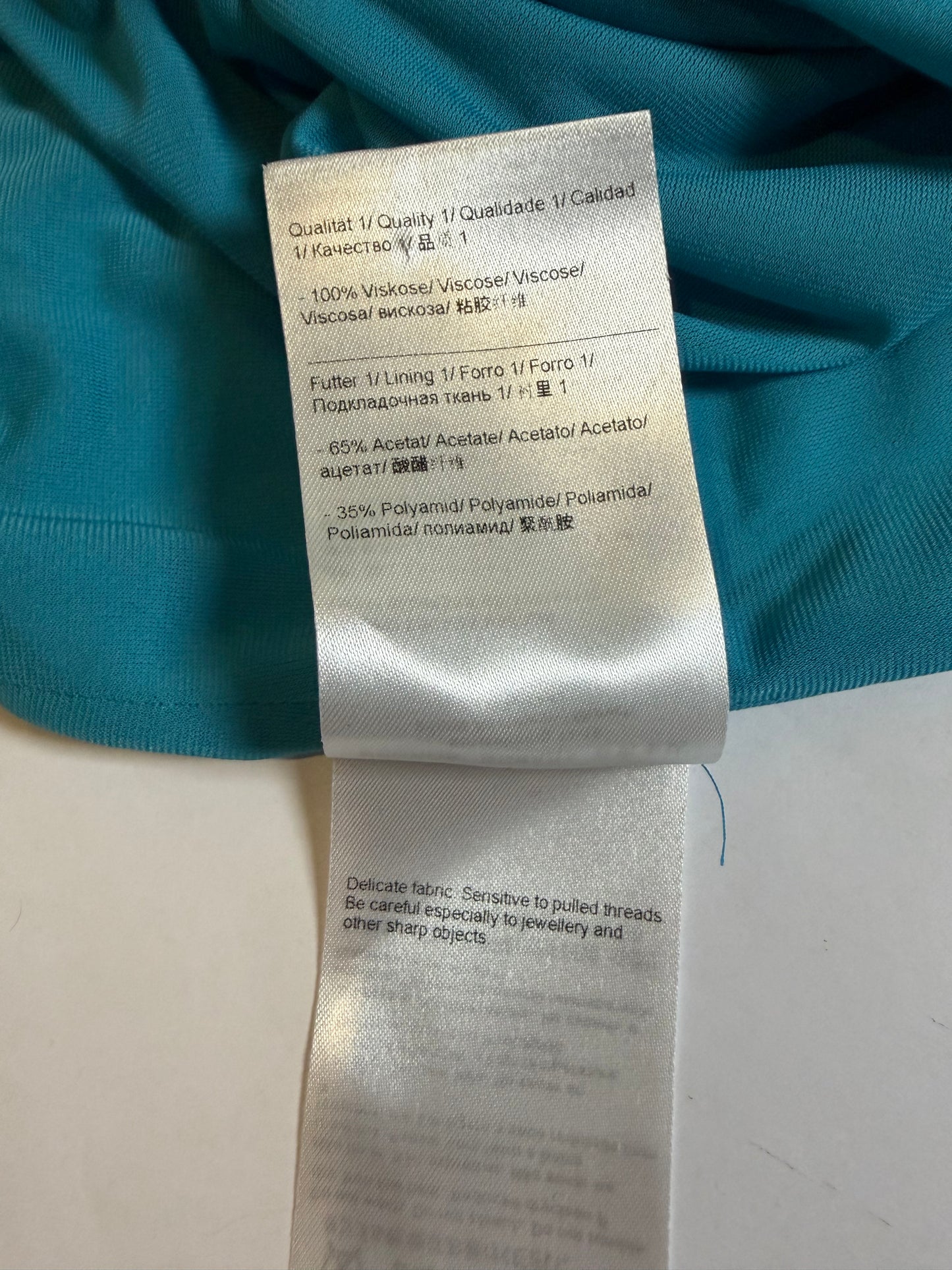 Aqua Blue Knee length Dress w/Gold Metal Chain Detail | Sz 34 ~ Small