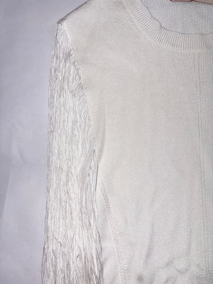 Fringe White Sleeveless Knit Top | Sz XSmall