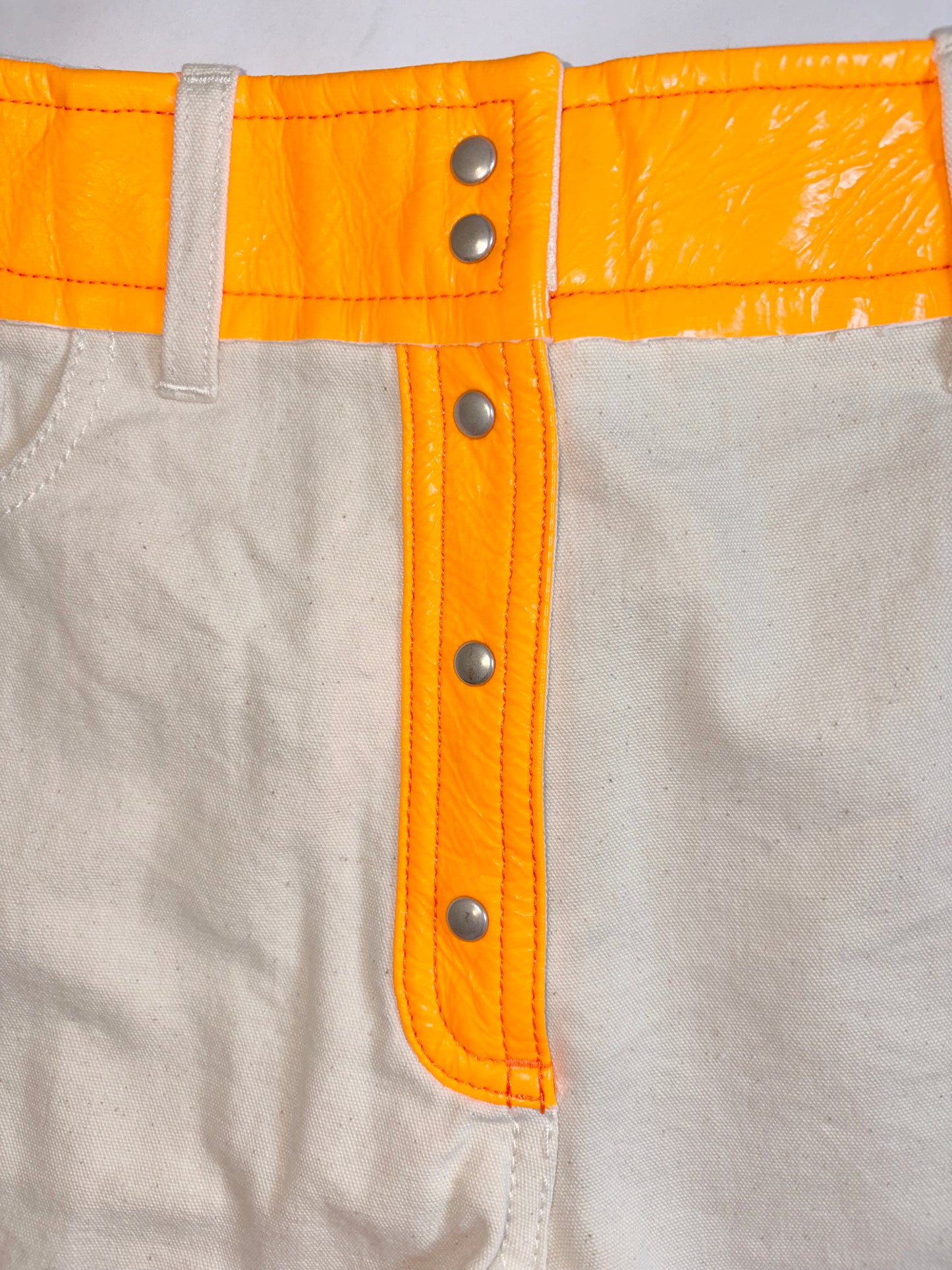 *RUNWAY* SS 2019 Beige Shorts Neon Orange Vinyl Patchwork | Sz FR36