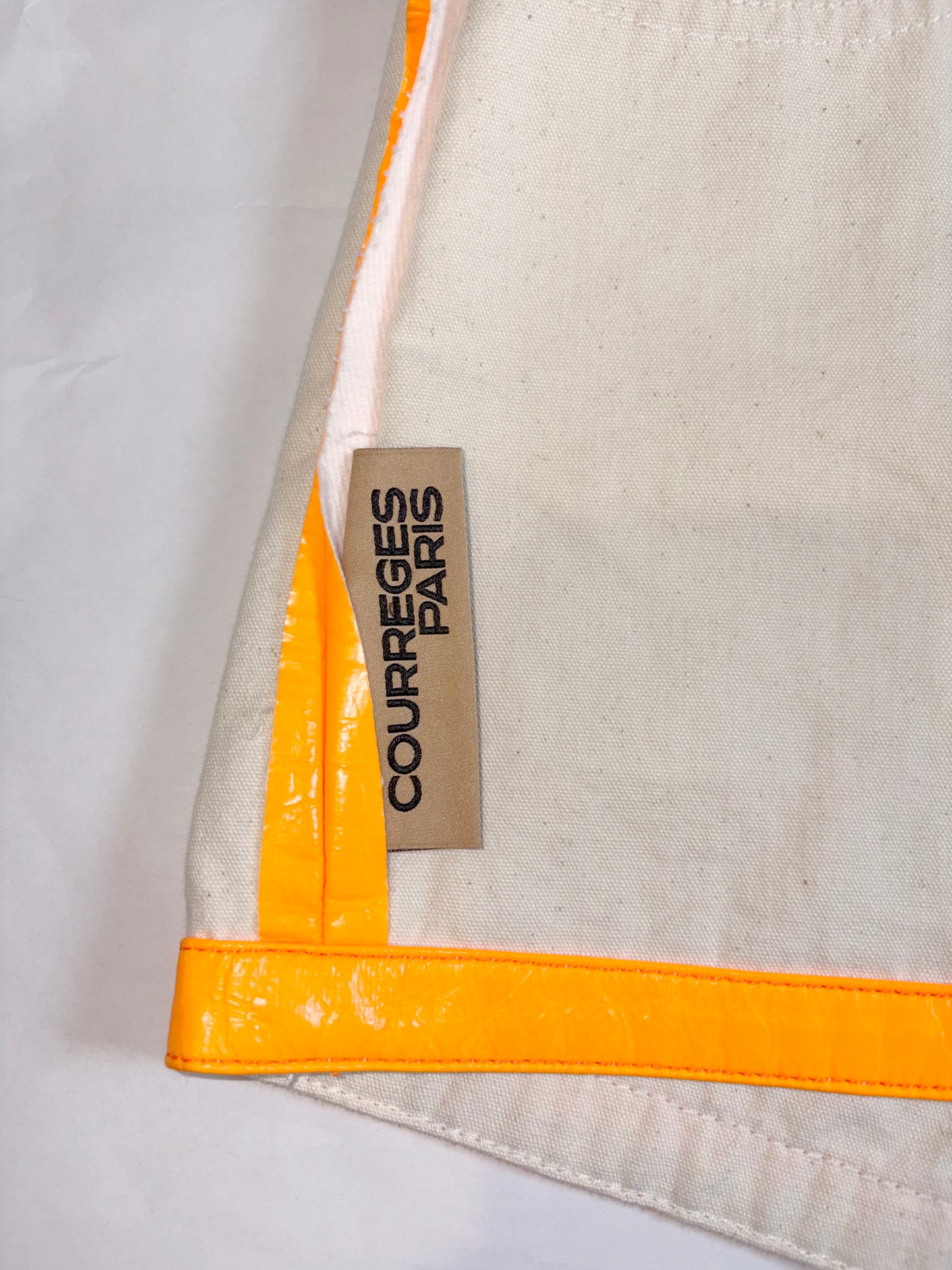 *RUNWAY* SS 2019 Beige Shorts Neon Orange Vinyl Patchwork | Sz FR36