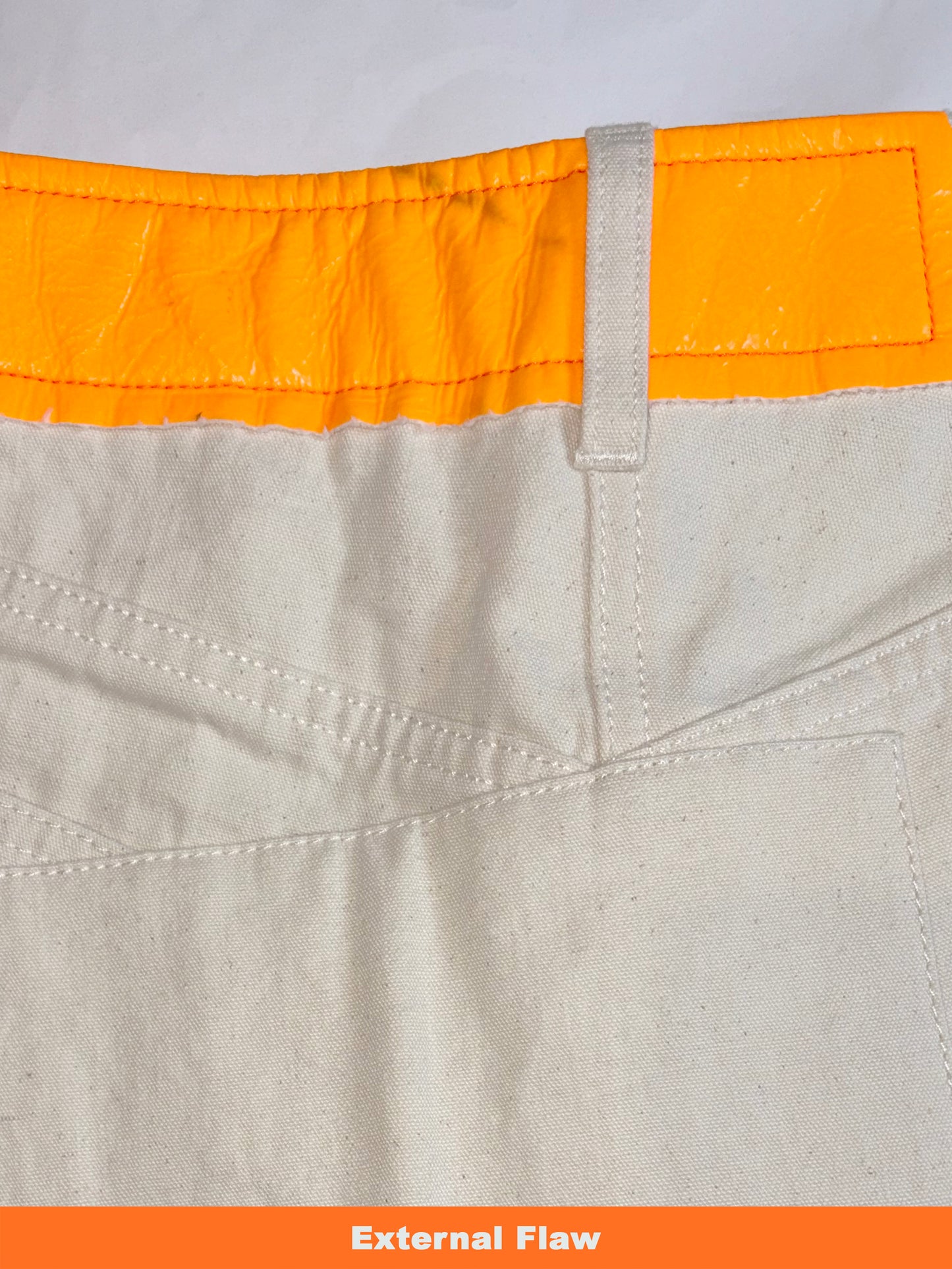 *RUNWAY* SS 2019 Beige Shorts Neon Orange Vinyl Patchwork | Sz FR36