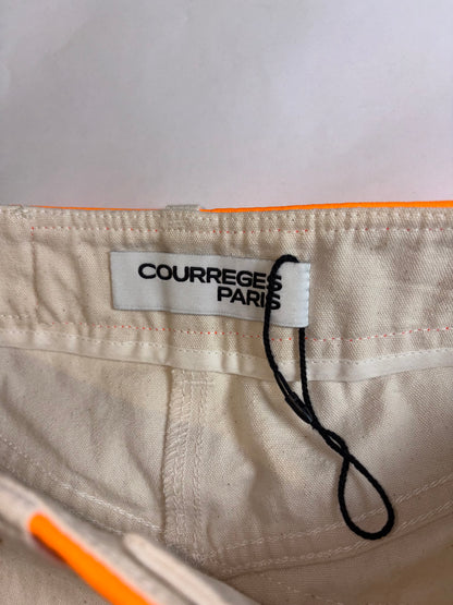 *RUNWAY* SS 2019 Beige Shorts Neon Orange Vinyl Patchwork | Sz FR36