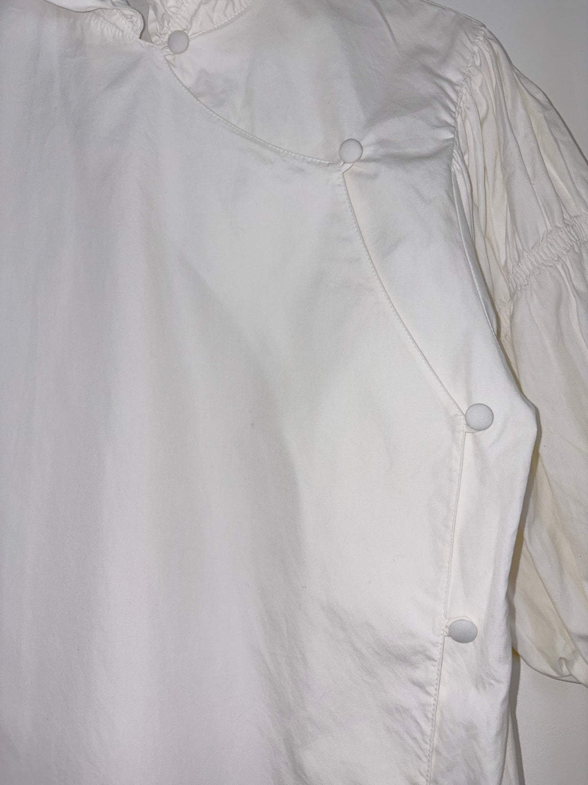 White Cotton Frill Neck Blouse Ruched Balloon Sleeves | Sz UK6