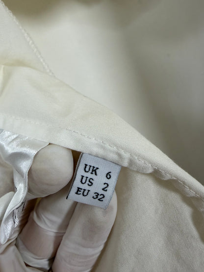 White Cotton Frill Neck Blouse Ruched Balloon Sleeves | Sz UK6